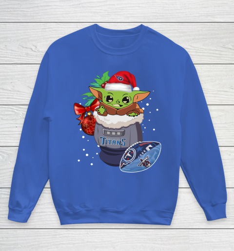 Tennessee Titans Christmas Baby Yoda Star Wars Funny Happy NFL Youth Sweatshirt 8