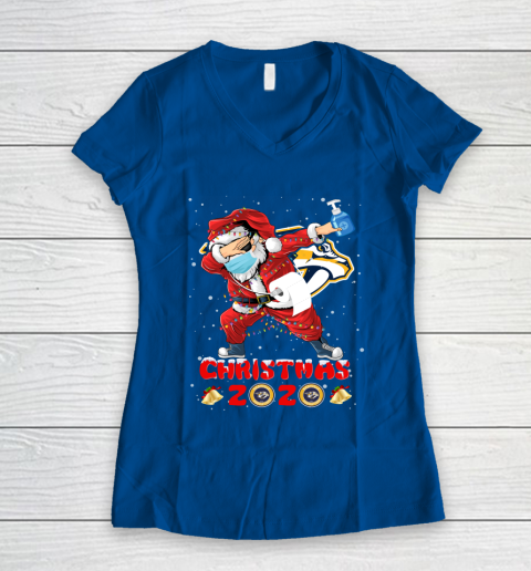 Nashville Predators Funny Santa Claus Dabbing Christmas 2020 NHL Women's V-Neck T-Shirt 7