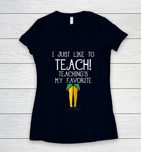 Cute TEACHER ELF Christmas T Shirt I Just Like to Women's V-Neck T-Shirt 2