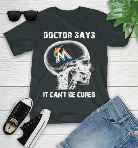 MLB Miami Marlins Baseball Skull It Can't Be Cured Shirt Youth T-Shirt 5