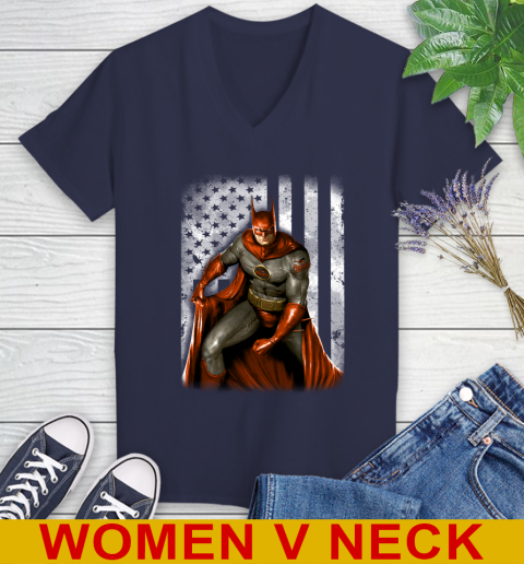 Baltimore Orioles MLB Baseball Batman DC American Flag Shirt Women's V-Neck T-Shirt 12