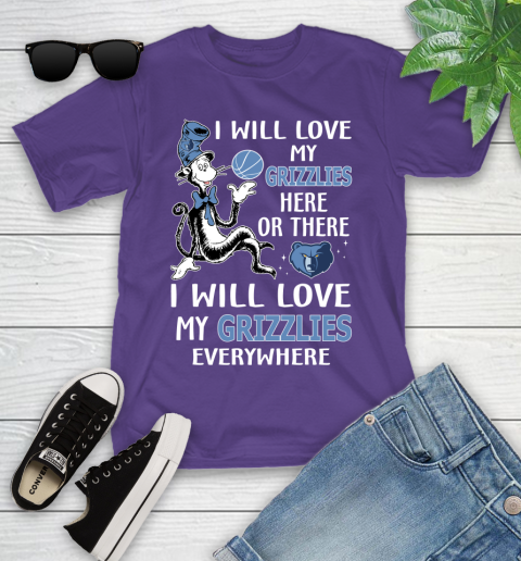 NBA Basketball Memphis Grizzlies I Will Love My Grizzlies Everywhere Dr Seuss Shirt Youth T-Shirt 3