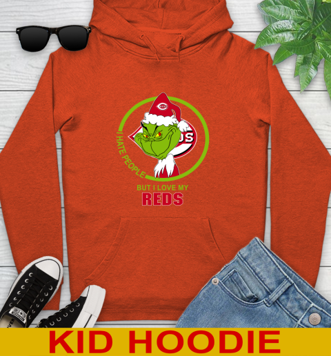 Cincinnati Reds MLB Christmas Grinch I Hate People But I Love My Favorite Baseball Team Youth Hoodie 5