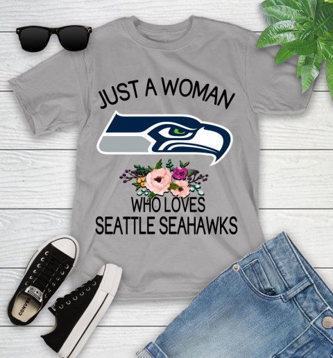 NFL Just A Woman Who Loves Seattle Seahawks Football Sports Youth T-Shirt 2
