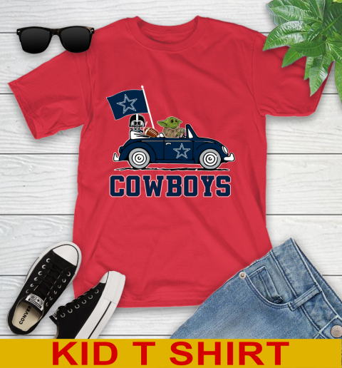 NFL Football Dallas Cowboys Darth Vader Baby Yoda Driving Star Wars Shirt Youth T-Shirt 10