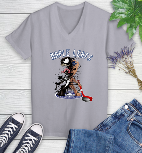 NHL Toronto Maple Leafs Hockey Venom Groot Guardians Of The Galaxy Women's V-Neck T-Shirt 4