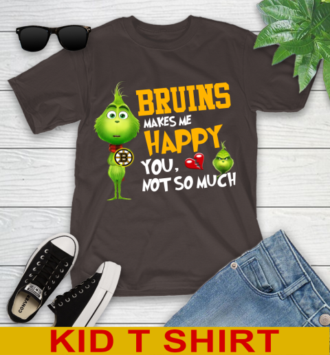 NHL Boston Bruins Makes Me Happy You Not So Much Grinch Hockey Sports Youth T-Shirt 6