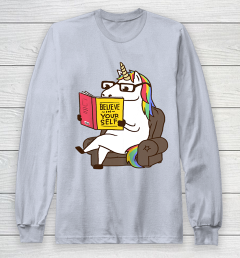 Unicorn Shirt Believe in Yourself Motivational Book Lover Long Sleeve T-Shirt 6
