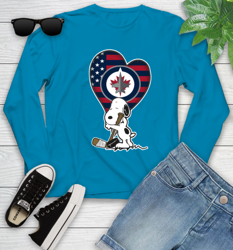Winnipeg Jets NHL Hockey The Peanuts Movie Adorable Snoopy Youth Long Sleeve 7