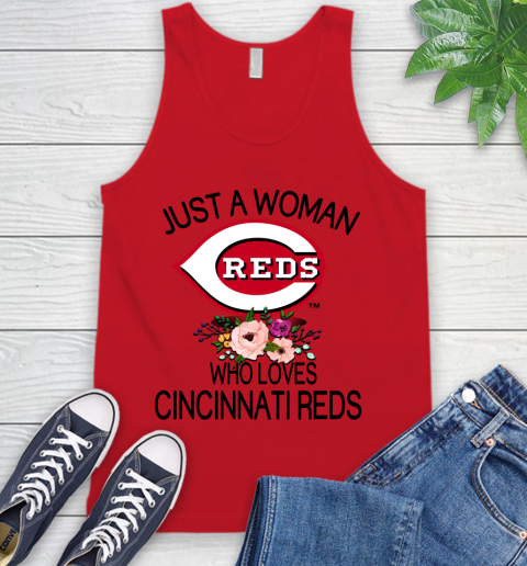 MLB Just A Woman Who Loves Cincinnati Reds Baseball Sports Tank Top 4