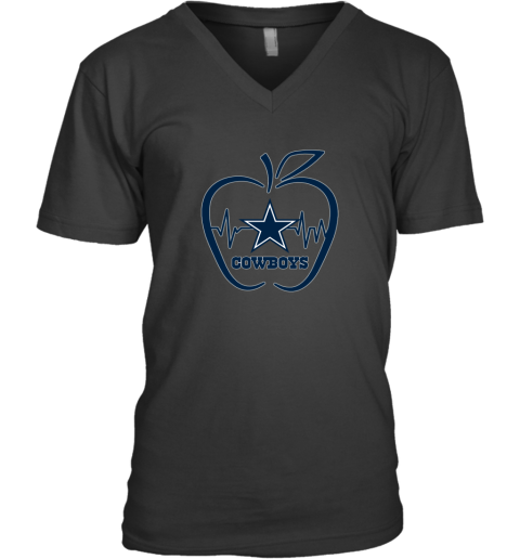 Apple Heartbeat Teacher Symbol Dallas Cowboys V-Neck T-Shirt