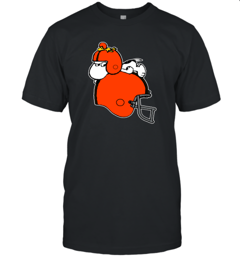 Snoopy And Woodstock Resting On Cleveland Browns Helmet Unisex Jersey Tee