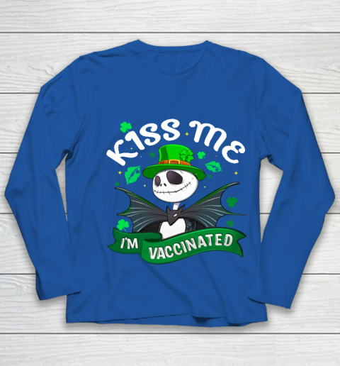 Kiss Me I'm Vaccinated Patrick's Day Jack Skellington Youth Long Sleeve 7
