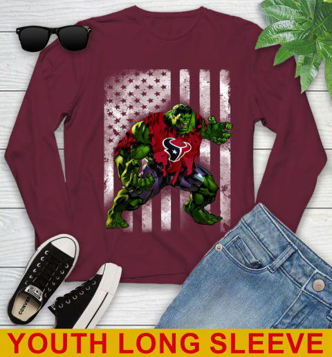 Houston Texans Hulk Marvel Avengers NFL Football American Flag Youth Long Sleeve 6