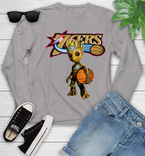 Philadelphia 76ers NBA Basketball Groot Marvel Guardians Of The Galaxy Youth Long Sleeve 5