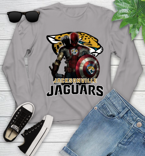 NFL Captain America Thor Spider Man Hawkeye Avengers Endgame Football Jacksonville Jaguars Youth Long Sleeve 5