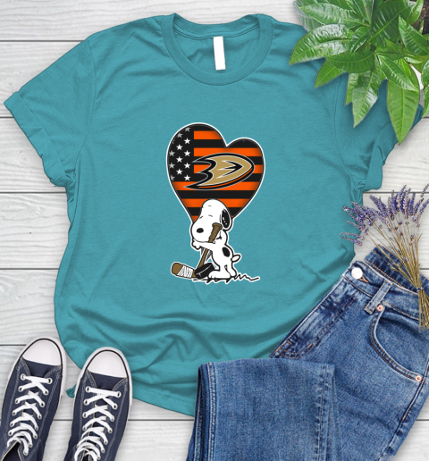Anaheim Ducks NHL Hockey The Peanuts Movie Adorable Snoopy Women's T-Shirt 12