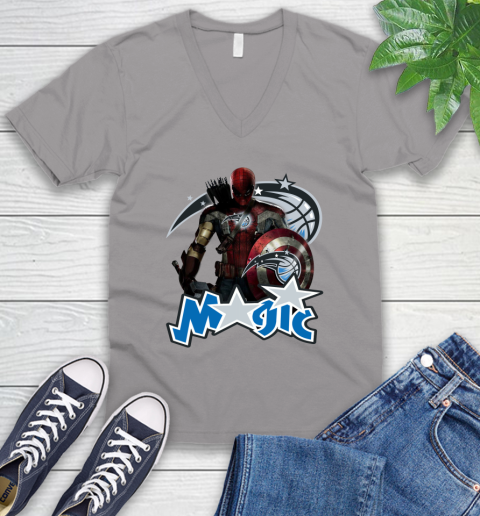 Philadelphia 76ers NBA Basketball Captain America Thor Spider Man Hawkeye Avengers V-Neck T-Shirt 4