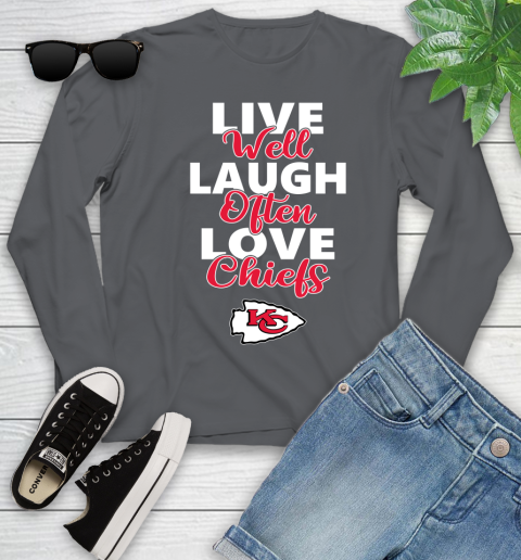 NFL Football Kansas City Chiefs Live Well Laugh Often Love Shirt Youth Long Sleeve 8