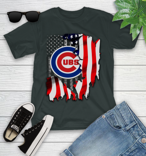 Chicago Cubs MLB Baseball American Flag Youth T-Shirt 6
