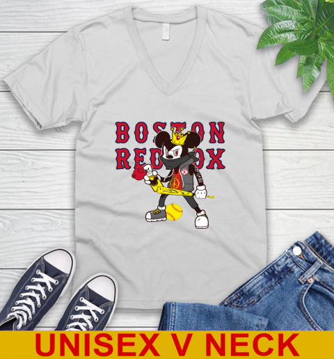 Boston Red Sox MLB Baseball Mickey Peace Sign Sports V-Neck T-Shirt
