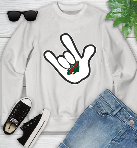 Minnesota Wild NHL Hockey Mickey Rock Hand Disney Youth Sweatshirt