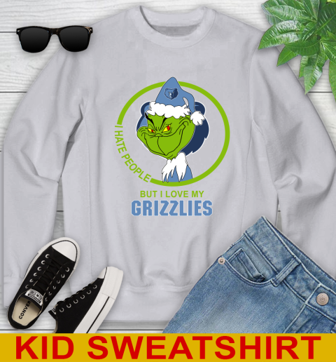 Memphis Grizzlies NBA Christmas Grinch I Hate People But I Love My Favorite Basketball Team Youth Sweatshirt 4