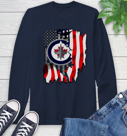 Winnipeg Jets NHL Hockey American Flag Long Sleeve T-Shirt 3