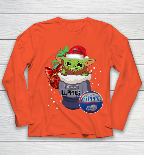 LA Clippers Christmas Baby Yoda Star Wars Funny Happy NBA Youth Long Sleeve 4
