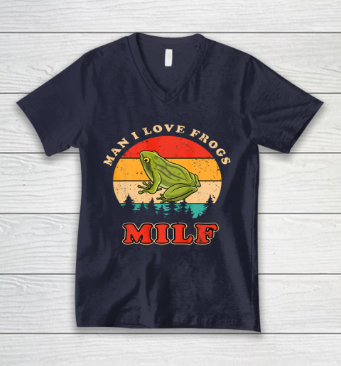 MILF Man I Love Frogs Funny Retro Frog V-Neck T-Shirt 2