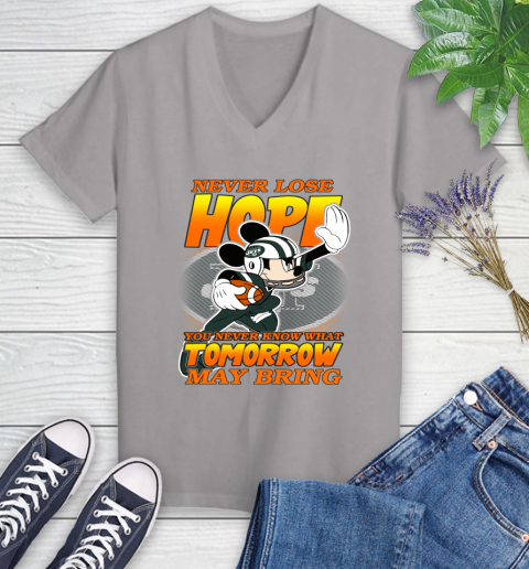 New York Jets NFL Football Mickey Disney Never Lose Hope Women's V-Neck T-Shirt 4