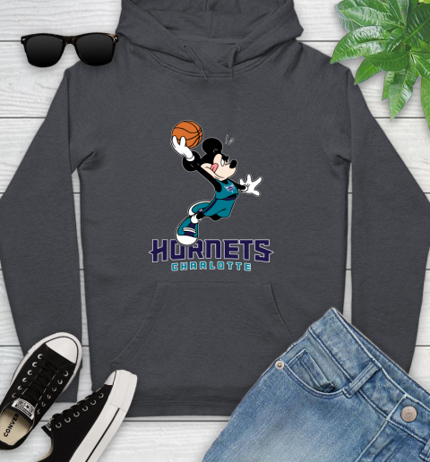 NBA Basketball Charlotte Hornets Cheerful Mickey Mouse Shirt Youth Hoodie 8