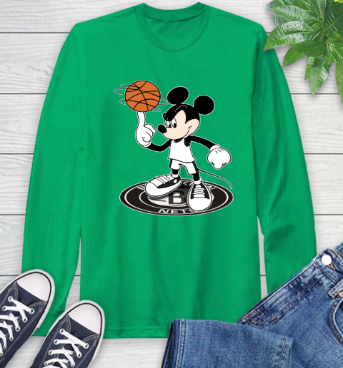 NBA Basketball Brooklyn Nets Cheerful Mickey Disney Shirt Long Sleeve T-Shirt 8