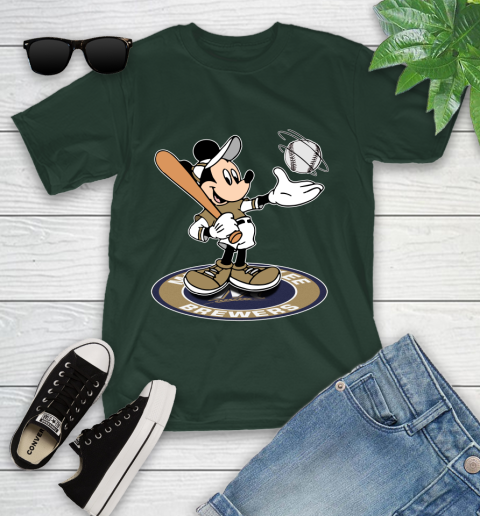 MLB Baseball Milwaukee Brewers Cheerful Mickey Disney Shirt Youth T-Shirt 5