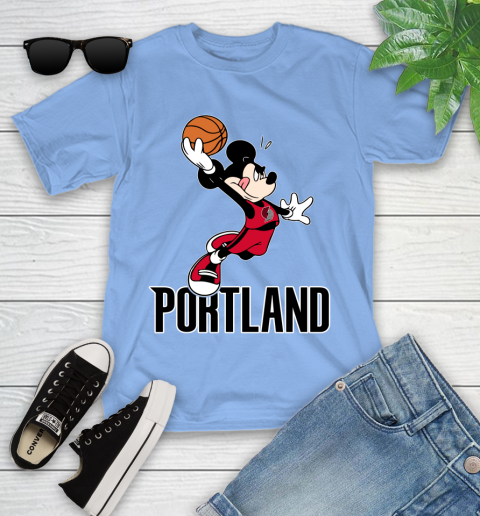 NBA Basketball Portland Trail Blazers Cheerful Mickey Mouse Shirt Youth T-Shirt 11