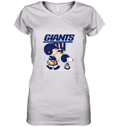 New York Giants Let's Play Football Together Snoopy NFL Women's V-Neck T-Shirt