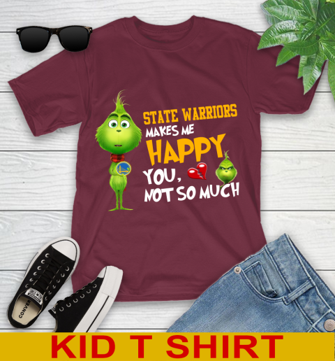 NBA Golden State Warriors Makes Me Happy You Not So Much Grinch Basketball Sports Youth T-Shirt 5
