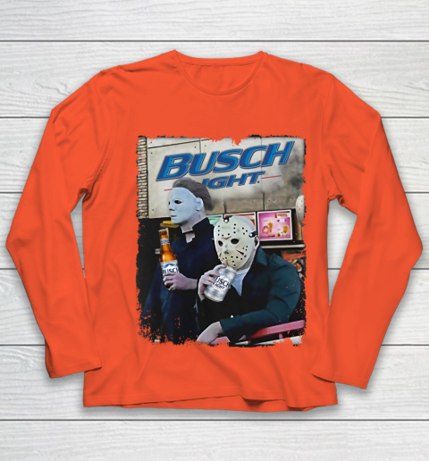 Michael Myers And Jason Voorhees Busch Light Halloween Youth Long Sleeve 3