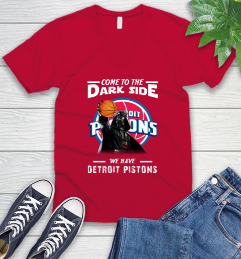 NBA Come To The Dark Side We Have Detroit Pistons Star Wars Darth Vader Basketball V-Neck T-Shirt 6