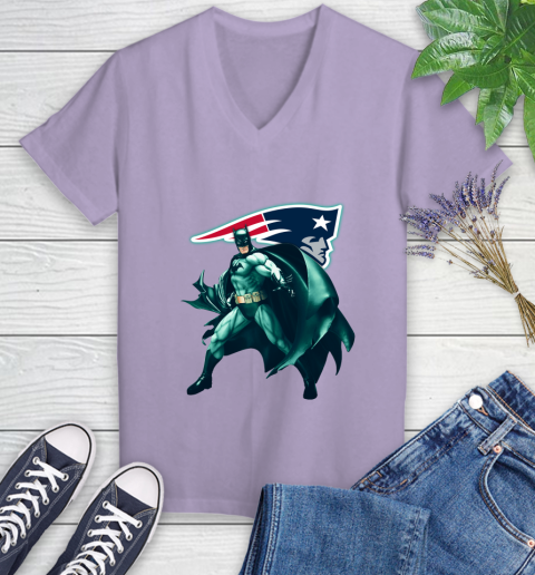 NFL Batman Football Sports New England Patriots Women's V-Neck T-Shirt 14