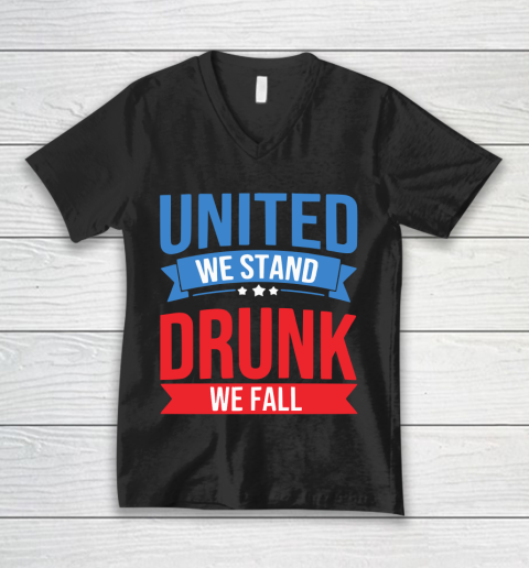 Beer Lover Funny Shirt United We Stand Gift, Drunk We Fall Funny 4th Of July Funny America V-Neck T-Shirt