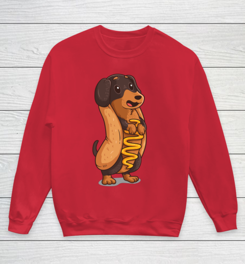 Wiener Dog Hotdog Bun Dachshund Funny Foodie Gift Hot Dog Youth Sweatshirt 4