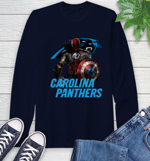 NFL Captain America Thor Spider Man Hawkeye Avengers Endgame Football Carolina Panthers Long Sleeve T-Shirt 4