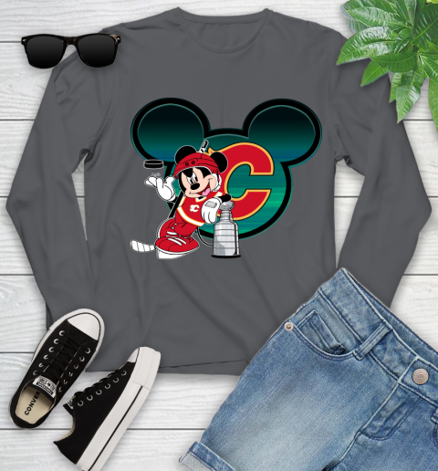 NHL Calgary Flames Stanley Cup Mickey Mouse Disney Hockey T Shirt Youth Long Sleeve 8