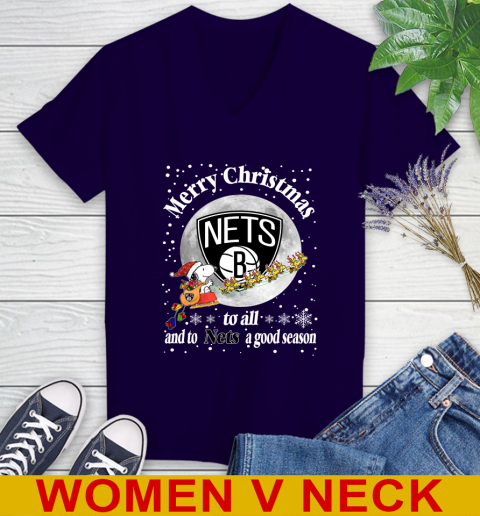 Brooklyn Nets Merry Christmas To All And To Nets A Good Season NBA Basketball Sports Women's V-Neck T-Shirt 3