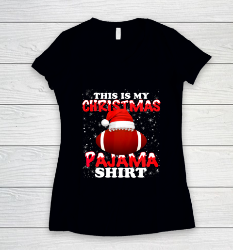 Football Christmas Gifts Santa Hat Funny Xmas Pajamas Women's V-Neck T-Shirt