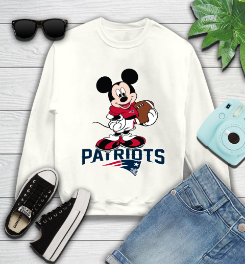 NFL Football New England Patriots Cheerful Mickey Mouse Shirt Youth Sweatshirt 2