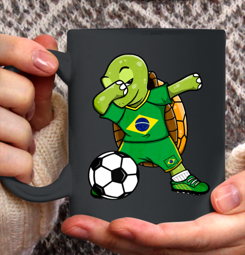 Dabbing Turtle Brazil Soccer Fans Jersey Brazilian Football Ceramic Mug 11oz