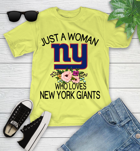 NFL Just A Woman Who Loves New York Giants Football Sports Youth T-Shirt 5