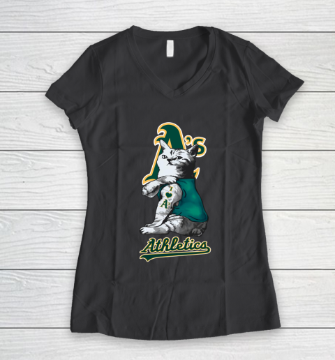 MLB Baseball My Cat Loves Oakland Athletics Women's V-Neck T-Shirt 6